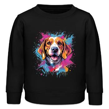 Bunter Beagle Splash Art Dog - Kinder Organic Sweatshirt Mini Changer von Stanley/Stella - Schwarz - Vorne - AI Model Kid Male (0cm)