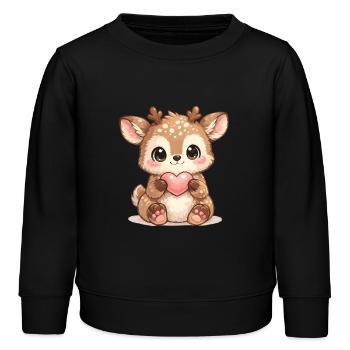 Kleiner Waldreh mit Herz - Kinder Organic Sweatshirt Mini Changer von Stanley/Stella - Schwarz - Vorne - AI Model Kid Male (0cm)