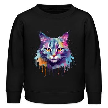 Bunte Splash Art Australische Nebelkatzengesicht - Kinder Organic Sweatshirt Mini Changer von Stanley/Stella - Schwarz - Vorne - AI Model Kid Male (0cm)