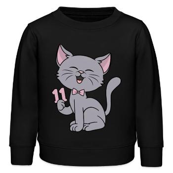 11 Jahre alt Mädchen lustige Katze 11. Geburtstag - Kinder Organic Sweatshirt Mini Changer von Stanley/Stella - Schwarz - Vorne - AI Model Kid Male (0cm)