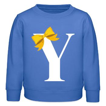 Lettre y nœud jaune - Sweat enfant bio Stanley/Stella - carolina blue - Devant - AI Model Kid Female (0cm)