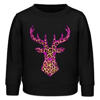 Hirsch PopArt Pink Leoparden Muster Vektor Polygon - Kinder Organic Sweatshirt Mini Changer von Stanley/Stella - Schwarz - Vorne - AI Model Kid Male (0cm)