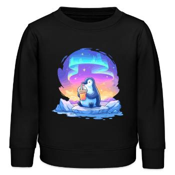 Aurora-Pinguin mit Getränk - Kinder Organic Sweatshirt Mini Changer von Stanley/Stella - Schwarz - Vorne - AI Model Kid Male (0cm)