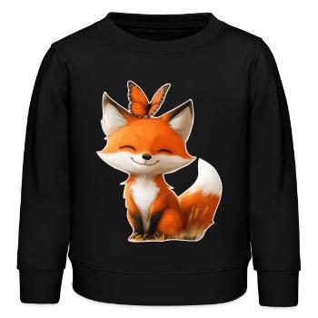 Fuchs mit Schmetterling - Kinder Organic Sweatshirt Mini Changer von Stanley/Stella - Schwarz - Vorne - AI Model Kid Male (0cm)