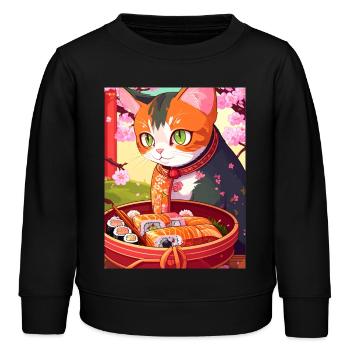 sushi ,chat ,japon , kawaii,anime - Sweat enfant bio Stanley/Stella - noir - Devant - AI Model Kid Male (0cm)