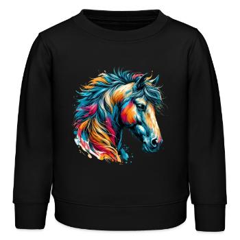 Pferd - Kinder Organic Sweatshirt Mini Changer von Stanley/Stella - Schwarz - Vorne - AI Model Kid Male (0cm)