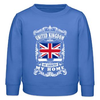 United Kingdom - My country - My home - Sweat enfant bio Stanley/Stella - carolina blue - Devant - AI Model Kid Female (0cm)