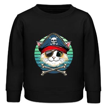 Carnaval Chat Pirate Costume Enfants Alaaf Helau - Sweat enfant bio Stanley/Stella - noir - Devant - AI Model Kid Male (0cm)