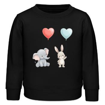 Elefant Hase Liebe Ballon Herz Cute - Kinder Organic Sweatshirt Mini Changer von Stanley/Stella - Schwarz - Vorne - AI Model Kid Male (0cm)