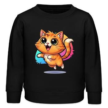 Messager moelleux de la chance : chat mignon aux yeux écarquillés - Sweat enfant bio Stanley/Stella - noir - Devant - AI Model Kid Male (0cm)