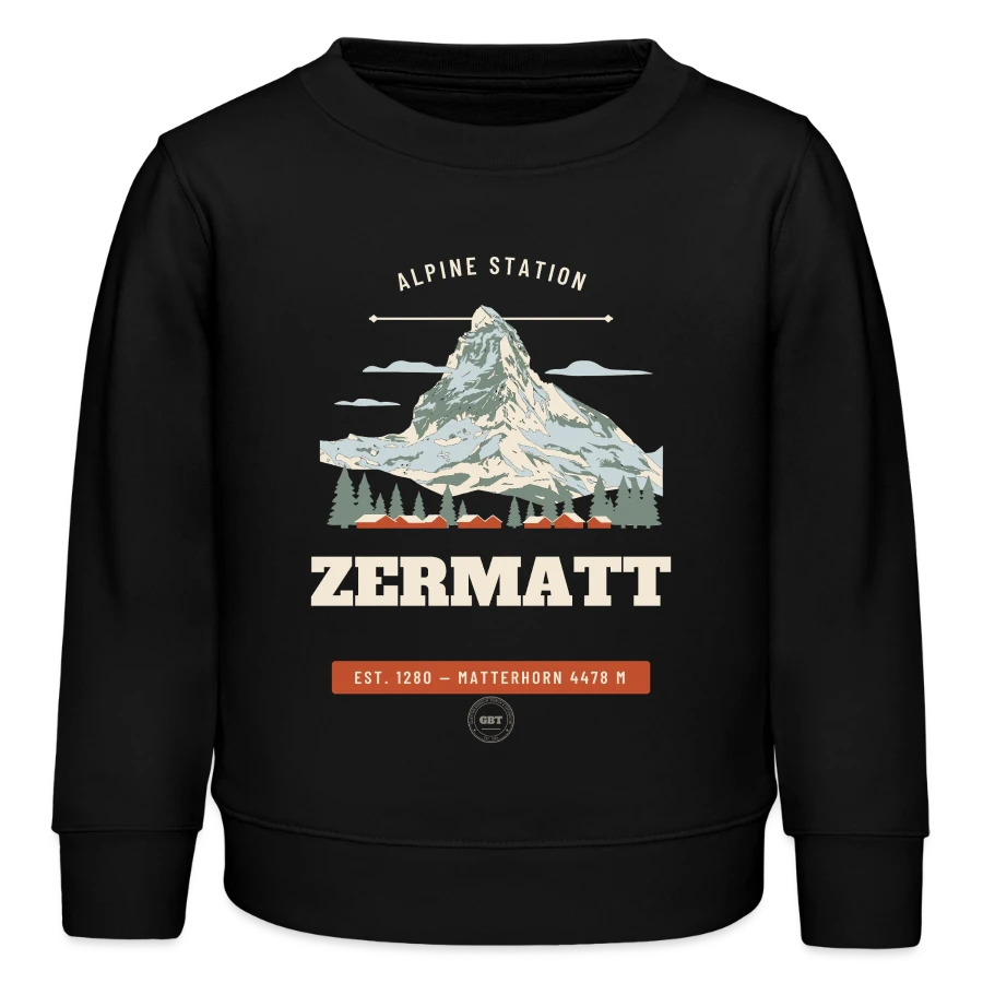 Zermatt badge on a kids organic sweatshirt by stanley/stella, black
