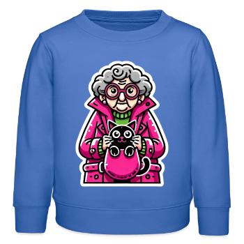 Funny Elderly Woman with Cat Design - Kids Organic Sweatshirt by Stanley/Stella - carolina blue - Front - AI Model Kid Female (0cm)