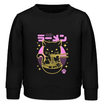 Néon rose sunset - Chat doré Ramen - Sweat enfant bio Stanley/Stella - noir - Devant - AI Model Kid Male (0cm)