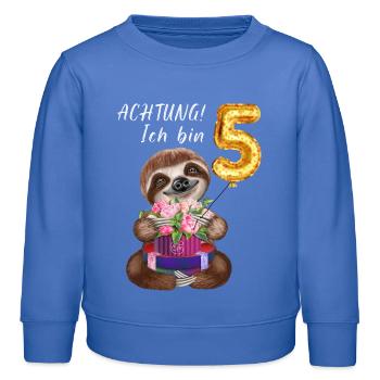 Achtung Ich bin Fünf Lustiges Faultier Geburtstag - Kinder Organic Sweatshirt Mini Changer von Stanley/Stella - carolina Blue - Vorne - AI Model Kid Female (0cm)