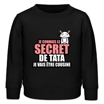 je connais le secret de tata je vais être cousine - Sweat enfant bio Stanley/Stella - noir - Devant - AI Model Kid Male (0cm)