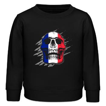 Drapeau de la France Skull - Sweat enfant bio Stanley/Stella - noir - Devant - AI Model Kid Male (0cm)
