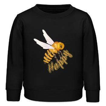 gelber Happy Schriftzug mit handgezeichneter Biene - Kinder Organic Sweatshirt Mini Changer von Stanley/Stella - Schwarz - Vorne - AI Model Kid Male (0cm)
