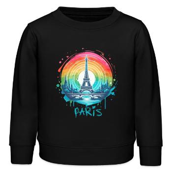 Pariser Eiffelturm mit Regenbogen-LGBT-Skyline - Kinder Organic Sweatshirt Mini Changer von Stanley/Stella - Schwarz - Vorne - AI Model Kid Male (0cm)