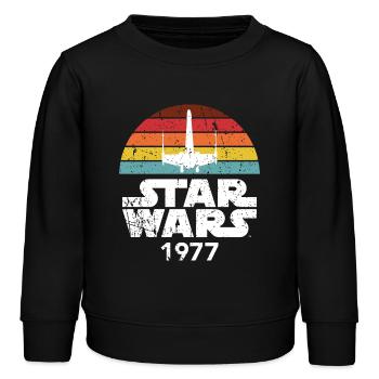 Star Wars Schriftzug 1977 Mit Raumschiff Retro - Kinder Organic Sweatshirt Mini Changer von Stanley/Stella - Schwarz - Vorne - AI Model Kid Male (0cm)