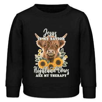 Hochlandrind Christlicher Vers - Kinder Organic Sweatshirt Mini Changer von Stanley/Stella - Schwarz - Vorne - AI Model Kid Male (0cm)