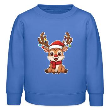 Lustiges rot nase Rentier Cartoon Weihnachtsmotiv - Kinder Organic Sweatshirt Mini Changer von Stanley/Stella - carolina Blue - Vorne - AI Model Kid Female (0cm)