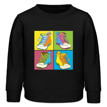 Andy Warhol Pop-Art Schuhe - Kinder Organic Sweatshirt Mini Changer von Stanley/Stella - Schwarz - Vorne - AI Model Kid Male (0cm)