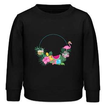 beachy_wreath_flamingo - Sweat enfant bio Stanley/Stella - noir - Devant - AI Model Kid Male (0cm)