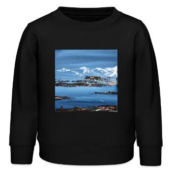 Poster abstract mountain landscape by the lake - Kids Organic Sweatshirt by Stanley/Stella - black - Front - AI Model Kid Male (0cm)