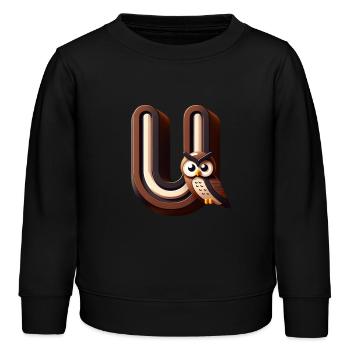 U comme hibou grand-duc – Clever Owl - Sweat enfant bio Stanley/Stella - noir - Devant - AI Model Kid Male (0cm)