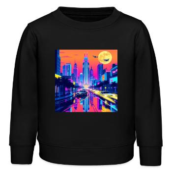 Paysage urbain rétro vague : un voyage nostalgique à travers - Sweat enfant bio Stanley/Stella - noir - Devant - AI Model Kid Male (0cm)
