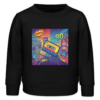 90s vibes : cassette de bande dessinée au look rétro - Sweat enfant bio Stanley/Stella - noir - Devant - AI Model Kid Male (0cm)