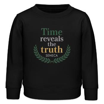 Seneca | Die Zeit enthüllt die Wahrheit – Stoisches Zitat - Kinder Organic Sweatshirt Mini Changer von Stanley/Stella - Schwarz - Vorne - AI Model Kid Male (0cm)