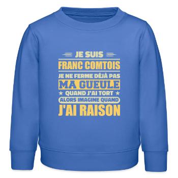 Franc comtois je ferme pas ma gueule franche comté - Sweat enfant bio Stanley/Stella - carolina blue - Devant - AI Model Kid Female (0cm)