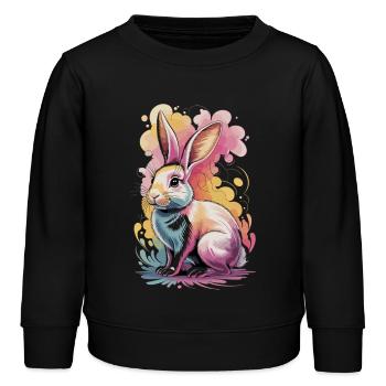 Colorful Watercolor Bunny – Cute Animal Motif - Kids Organic Sweatshirt by Stanley/Stella - black - Front - AI Model Kid Male (0cm)