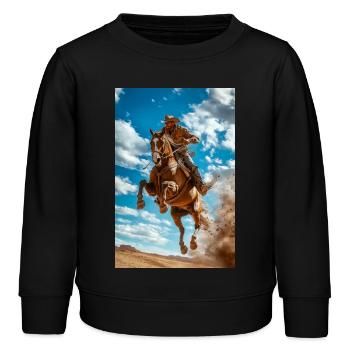 Epischer Cowboy-Sprung - Kinder Organic Sweatshirt Mini Changer von Stanley/Stella - Schwarz - Vorne - AI Model Kid Male (0cm)
