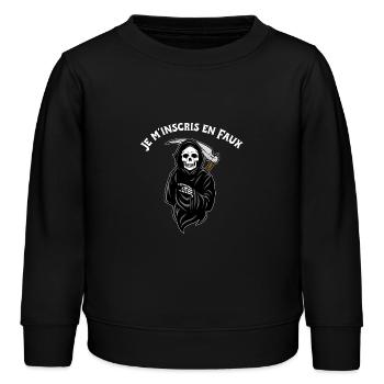 JE M'INSCRIS EN FAUX ! (metal, mort, crâne) - Sweat enfant bio Stanley/Stella - noir - Devant - AI Model Kid Male (0cm)
