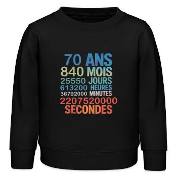70 Ans – 840 Mois, 25 550 Jours, 2,2 Milliard - Kinder Organic Sweatshirt Mini Changer von Stanley/Stella - Schwarz - Vorne - AI Model Kid Male (0cm)