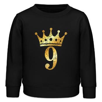 Couronne numéro 9 (jaune doré vintage) 9ème anniversaire - Sweat enfant bio Stanley/Stella - noir - Devant - AI Model Kid Male (0cm)