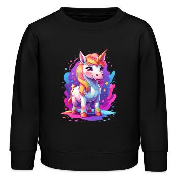 Süßes Einhorn - Kinder Organic Sweatshirt Mini Changer von Stanley/Stella - Schwarz - Vorne - AI Model Kid Male (0cm)