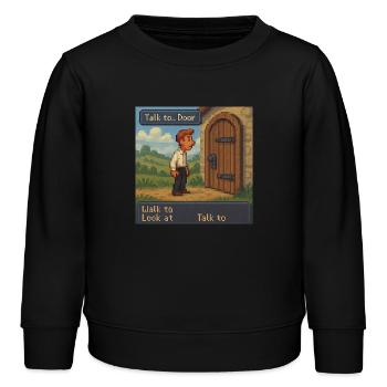 Talk to Door - Pixel Art Gaming - Kinder Organic Sweatshirt Mini Changer von Stanley/Stella - Schwarz - Vorne - AI Model Kid Male (0cm)
