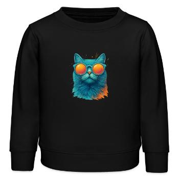 Chat Violet en Lunettes de Soleil - Sweat enfant bio Stanley/Stella - noir - Devant - AI Model Kid Male (0cm)