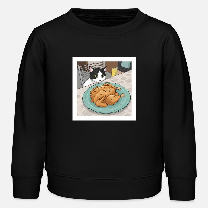 Neugierige Katze und Brathähnchen - Kinder Organic Sweatshirt Mini Changer von Stanley/Stella - Schwarz