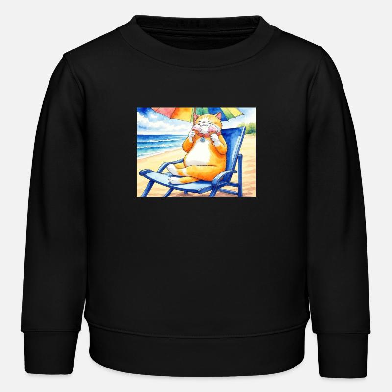 Katze am Strand mit Eiscreme - Kinder Organic Sweatshirt Mini Changer von Stanley/Stella - Schwarz