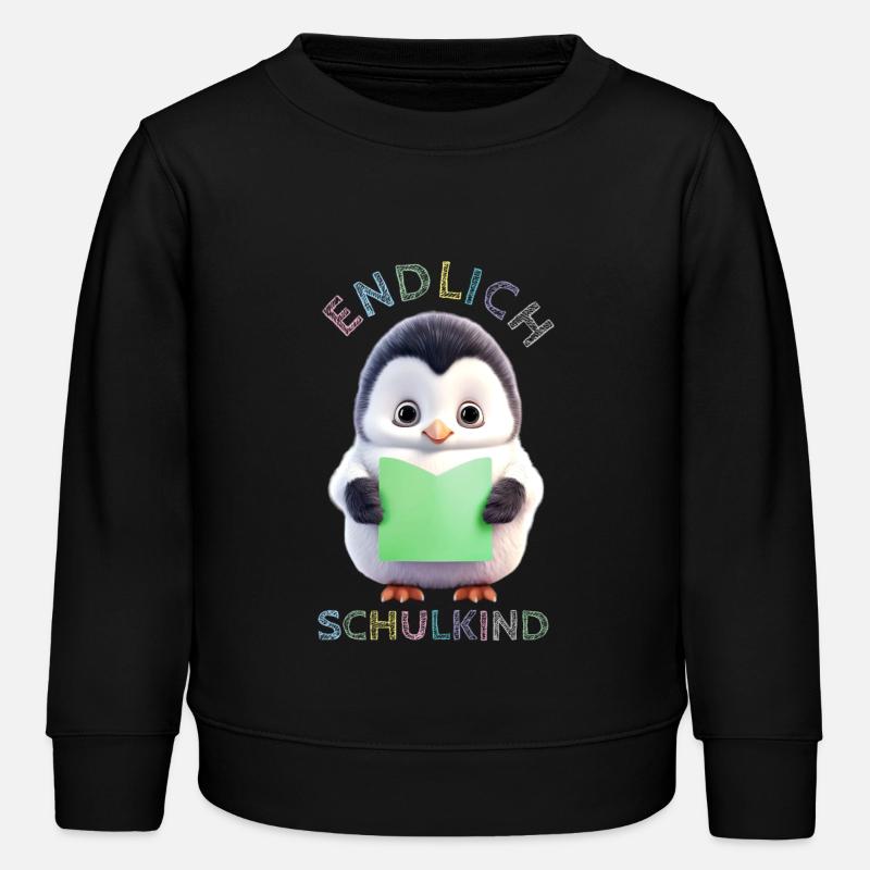 Niedlicher Pinguin mit Buch grün Endlich Schulkind - Kinder Organic Sweatshirt Mini Changer von Stanley/Stella - Schwarz