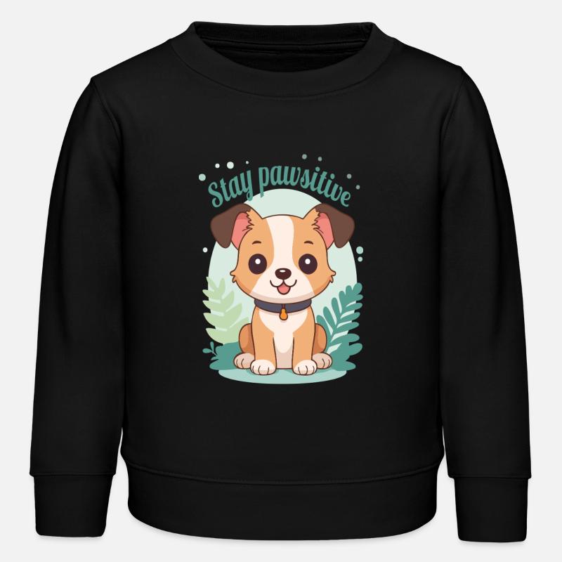 Stay Pawsitive - Conception de chien de dessin animé mignon - Sweat enfant bio Stanley/Stella - noir