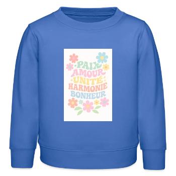 Peace and happiness - Sweat enfant bio Stanley/Stella - carolina blue - Devant - AI Model Kid Female (0cm)