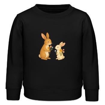 Hase mit Blumen - Kinder Organic Sweatshirt Mini Changer von Stanley/Stella - Schwarz - Vorne - AI Model Kid Male (0cm)