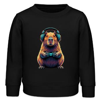 Capybara Gaming Tier Videospiele Lustiges Capybara - Kinder Organic Sweatshirt Mini Changer von Stanley/Stella - Schwarz - Vorne - AI Model Kid Male (0cm)