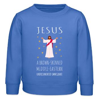Jésus - Un immigrant du Moyen-Orient à la peau brune - Sweat enfant bio Stanley/Stella - carolina blue - Devant - AI Model Kid Female (0cm)