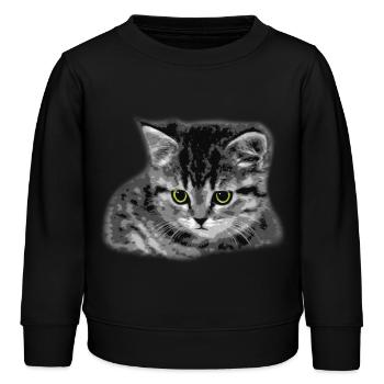 Katze - grüne Augen - Kinder Organic Sweatshirt Mini Changer von Stanley/Stella - Schwarz - Vorne - AI Model Kid Male (0cm)